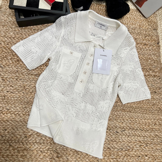 Chanel 26SS Knit with a Delicate Openwork Texture Cream in Cotton 161787