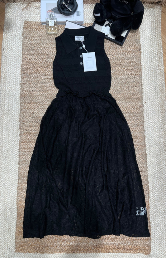 Chanel 26 Flared Dress with Lace Black in Tencel 161757
