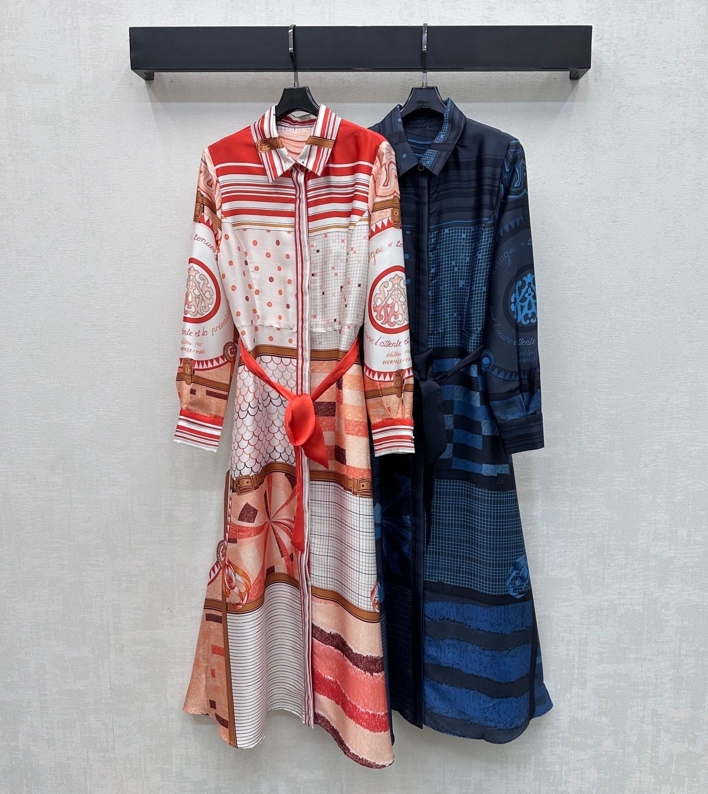 Hermes 26 Printed Waist-Waisted Maxi Dress Blue in Mulberry Silk 137386