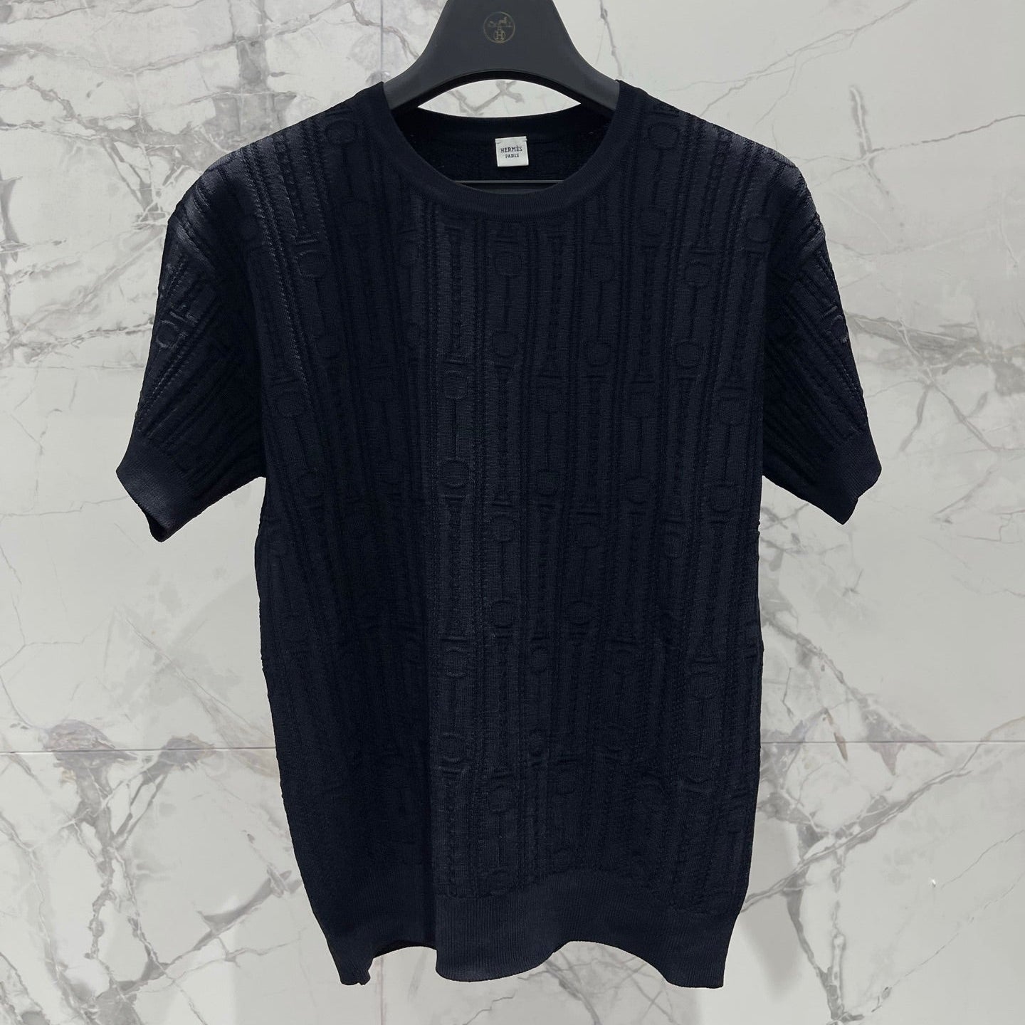 Hermes Print Knit Short-Sleeve T-Shirt Black in Silk Hyperbolic 122650