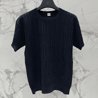 Hermes Print Knit Short-Sleeve T-Shirt Black in Silk Hyperbolic 122650