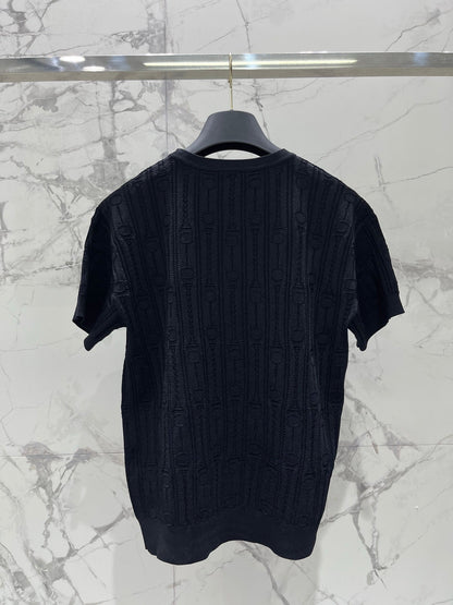 Hermes Print Knit Short-Sleeve T-Shirt Black in Silk Hyperbolic 122650
