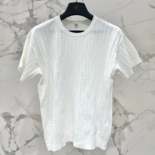 Hermes Print Knit Short-Sleeve T-Shirt White in Silk Hyperbolic 122649
