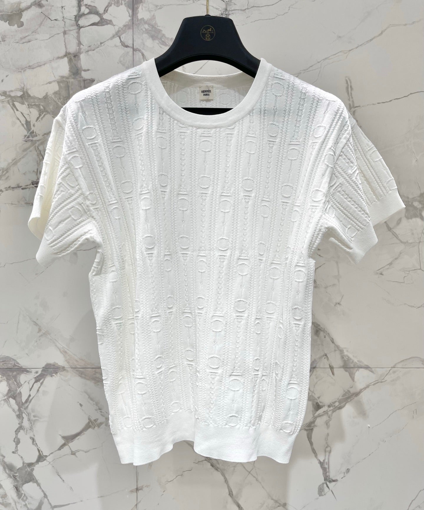 Hermes Print Knit Short-Sleeve T-Shirt White in Silk Hyperbolic 122649