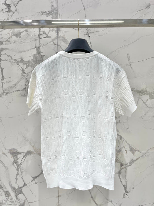 Hermes Print Knit Short-Sleeve T-Shirt White in Silk Hyperbolic 122649