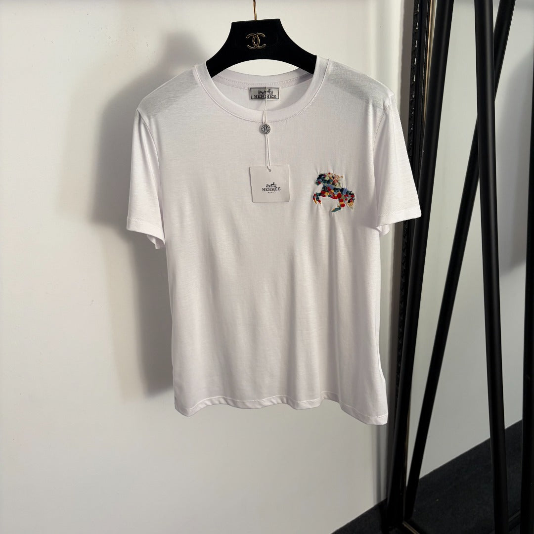 Hermes Pony Embroidery Short-Sleeve T-Shirt in Cotton 978342