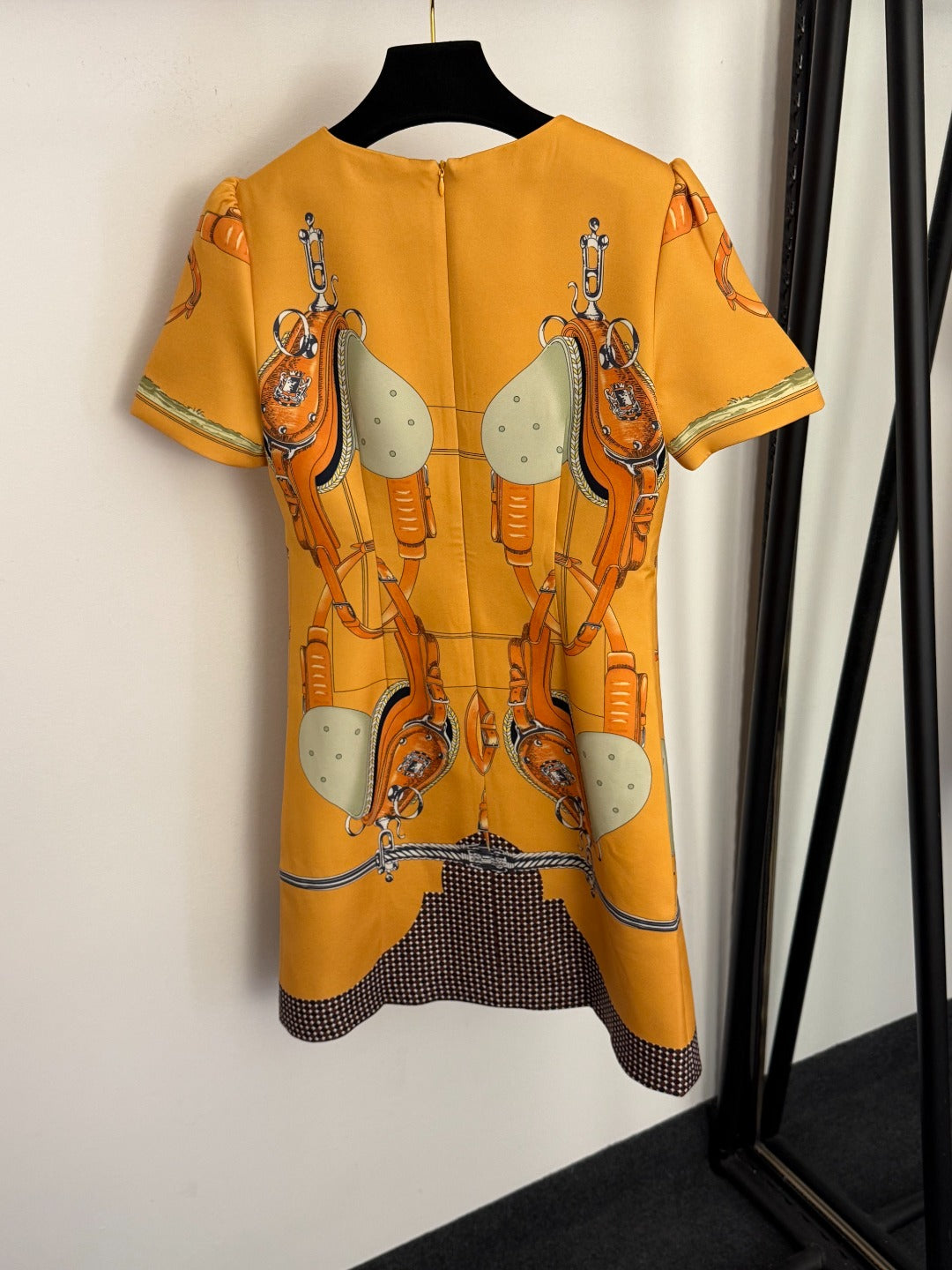 Hermes 26  Beaded Horse and Carriage Print Short-Sleeve Dress in Cotton 948659