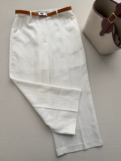 Hermes 26SS Cropped Wide-Leg Pants White in Cotton 938212