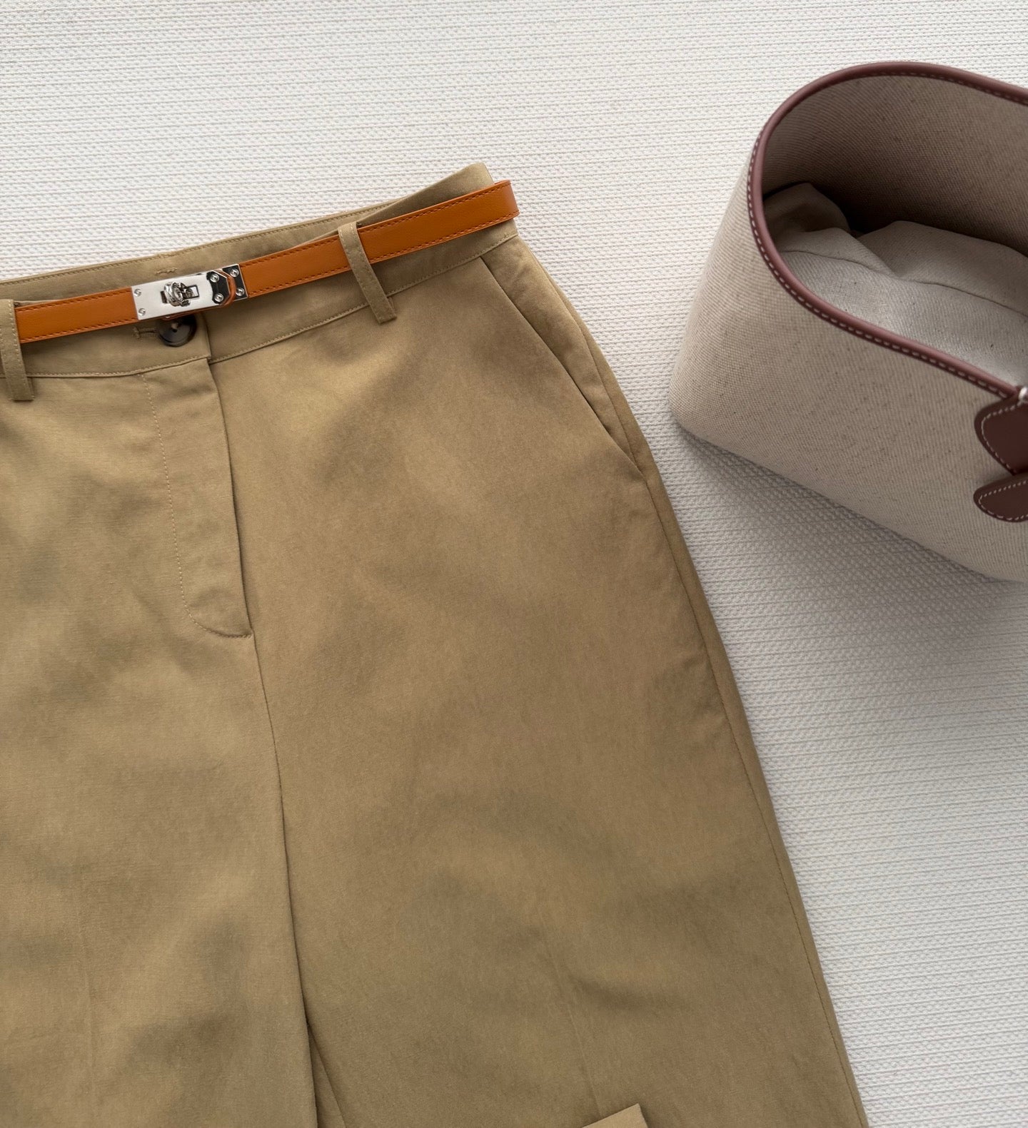 Hermes 26SS Cropped Wide-Leg Pants Khaki Brown in Cotton 938211