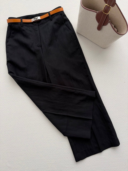 Hermes 26SS Cropped Wide-Leg Pants Black in Cotton 938210