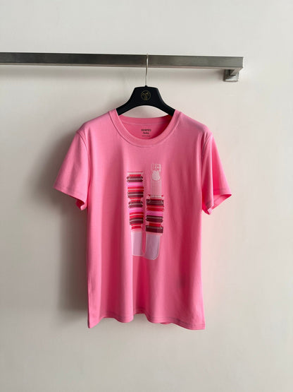 Hermes 26 Short-sleeved Printed T-shirt Pink in Cotton 888726