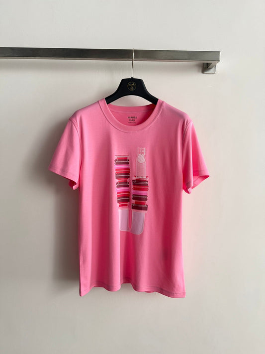 Hermes 26 Short-sleeved Printed T-shirt Pink in Cotton 888726