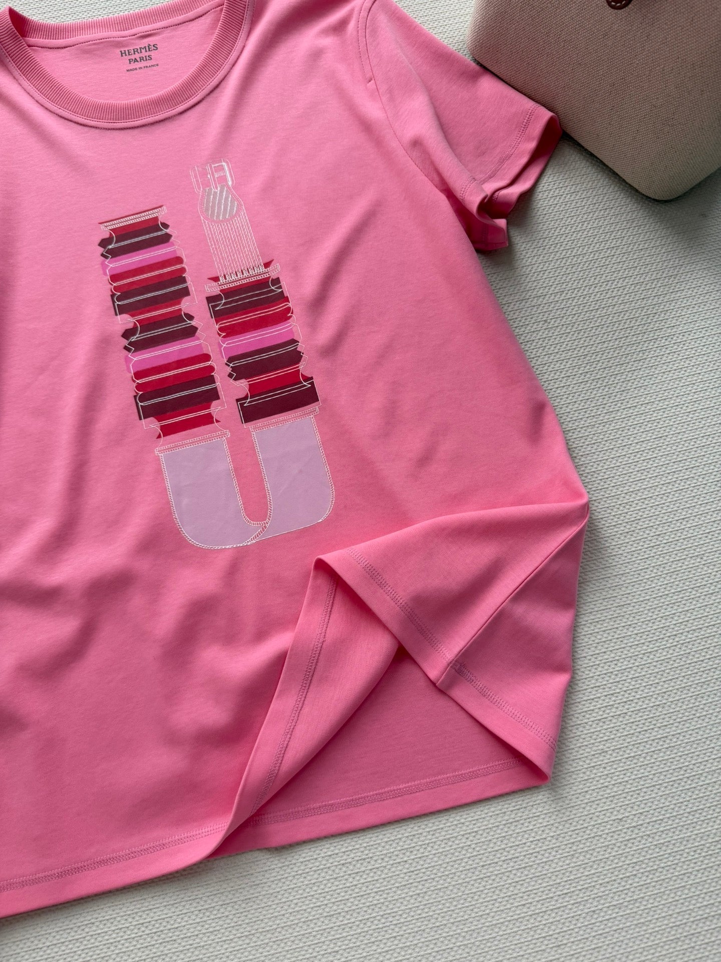 Hermes 26 Short-sleeved Printed T-shirt Pink in Cotton 888726