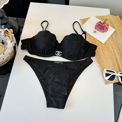 Chanel  Two-piece Bikini Swimsuit with Underwire Black in Cotton 195162