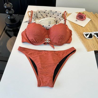 Chanel  Two-piece Bikini Swimsuit with Underwire Earthy Orange in Cotton 195161