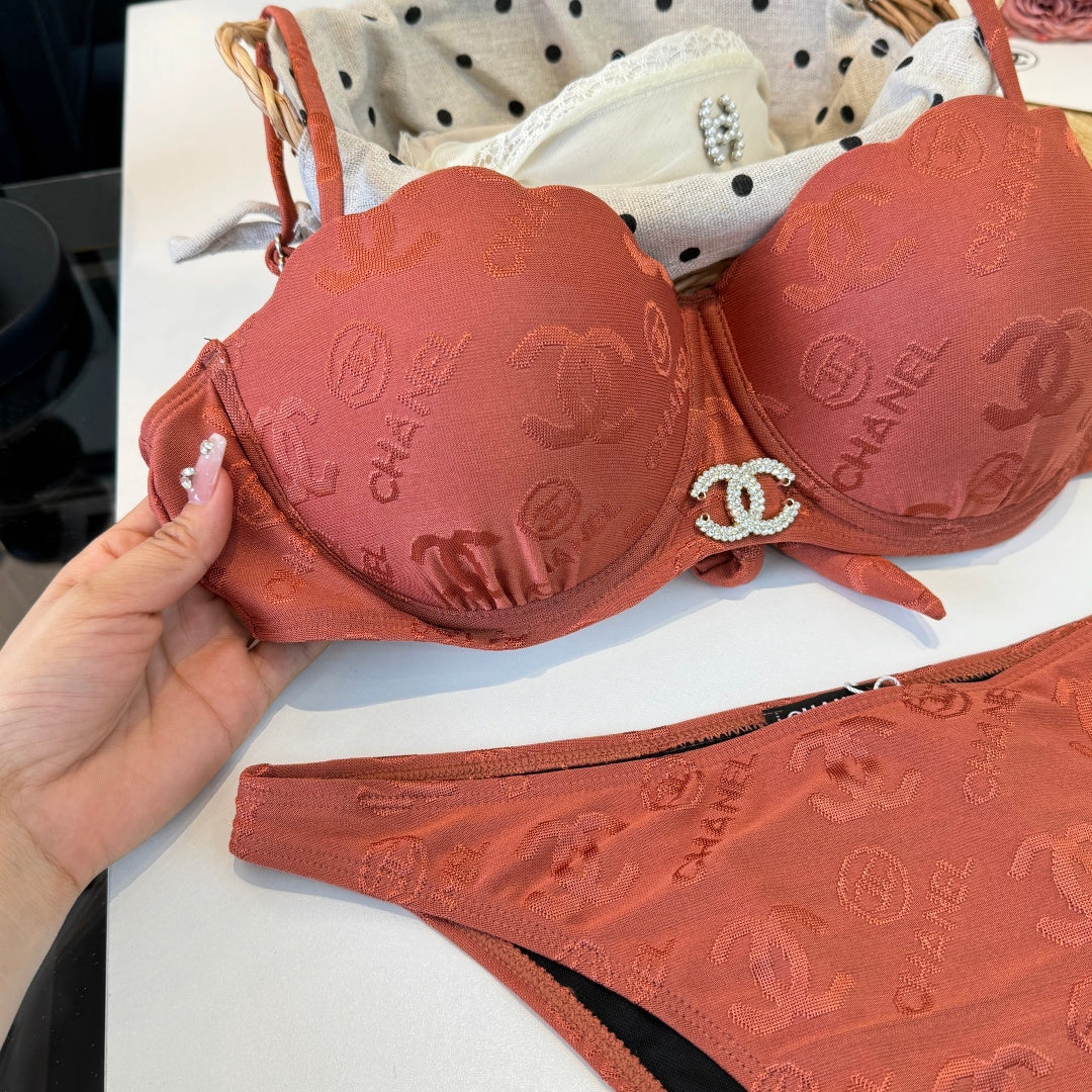 Chanel  Two-piece Bikini Swimsuit with Underwire Earthy Orange in Cotton 195161