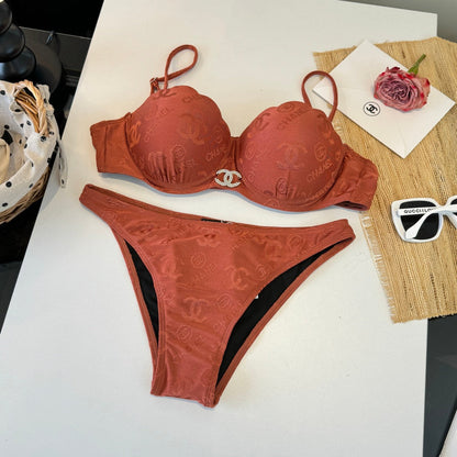 Chanel  Two-piece Bikini Swimsuit with Underwire Earthy Orange in Cotton 195161