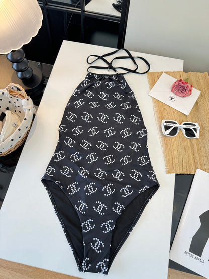 Chanel One-piece Swimsuit Black in Cotton