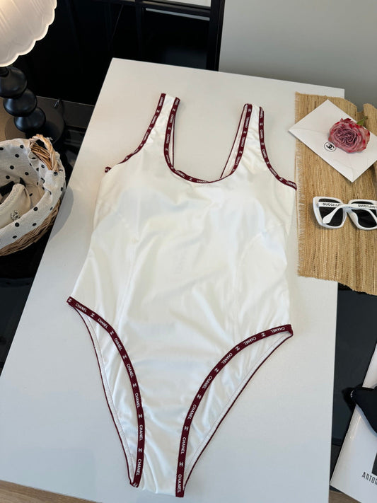 Chanel One-piece Swimsuit White in Cotton 195159