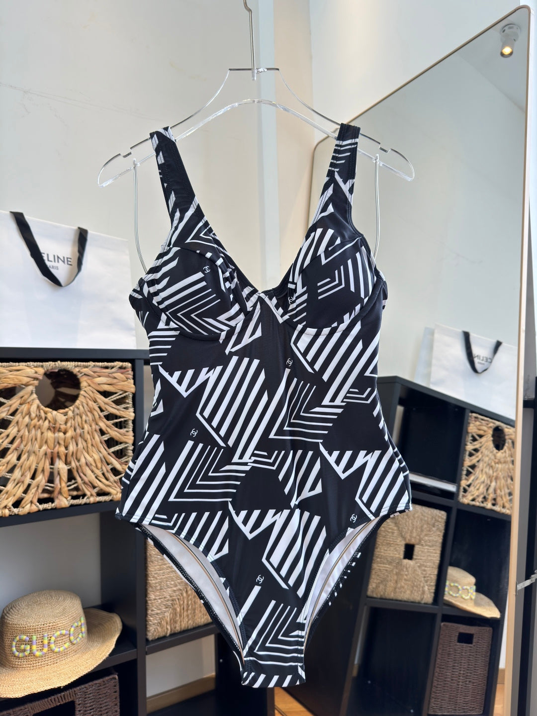 Chanel One-piece Swimsuit Black in Cotton 195154