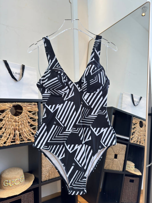 Chanel One-piece Swimsuit Black in Cotton 195154