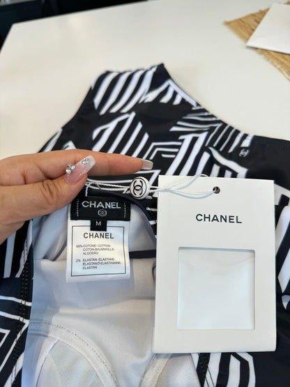 Chanel One-piece Swimsuit Black in Cotton 195154