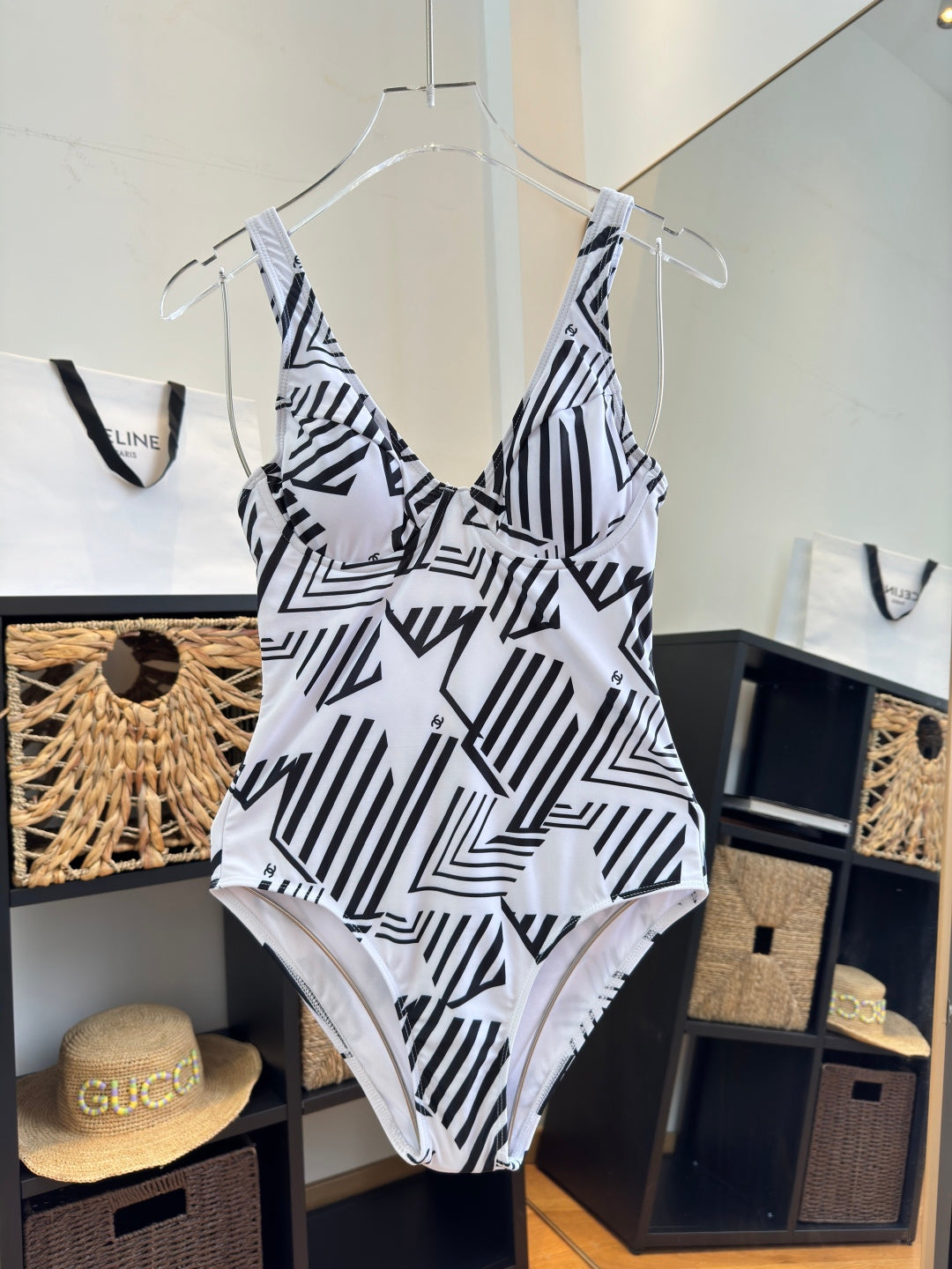Chanel One-piece Swimsuit White in Cotton 195153
