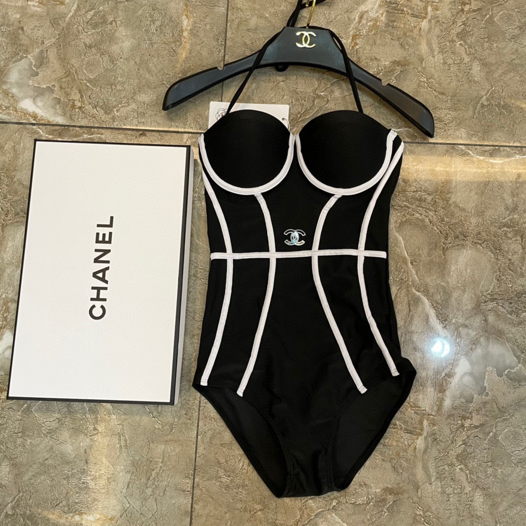 Chanel One-piece Swimsuit Black in Cotton 195027