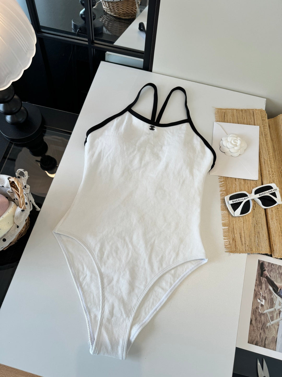 Chanel One-piece Swimsuit White in Cotton 201807
