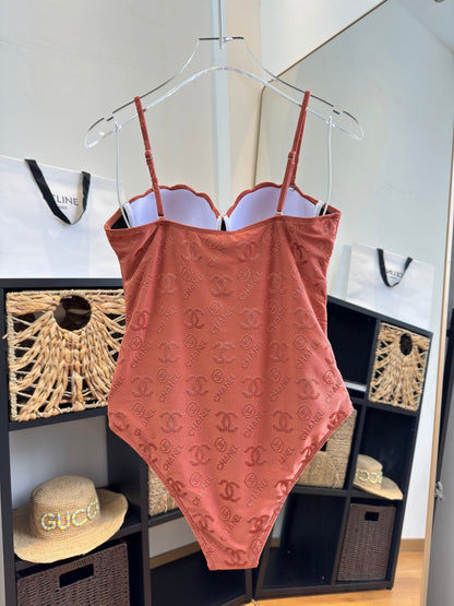 Chanel One-piece Swimsuit Brick Red in Cotton 201804