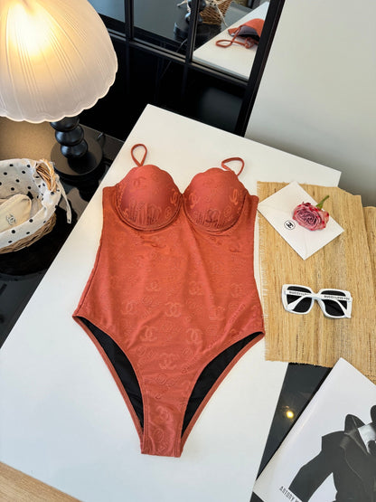 Chanel One-piece Swimsuit Brick Red in Cotton 201804