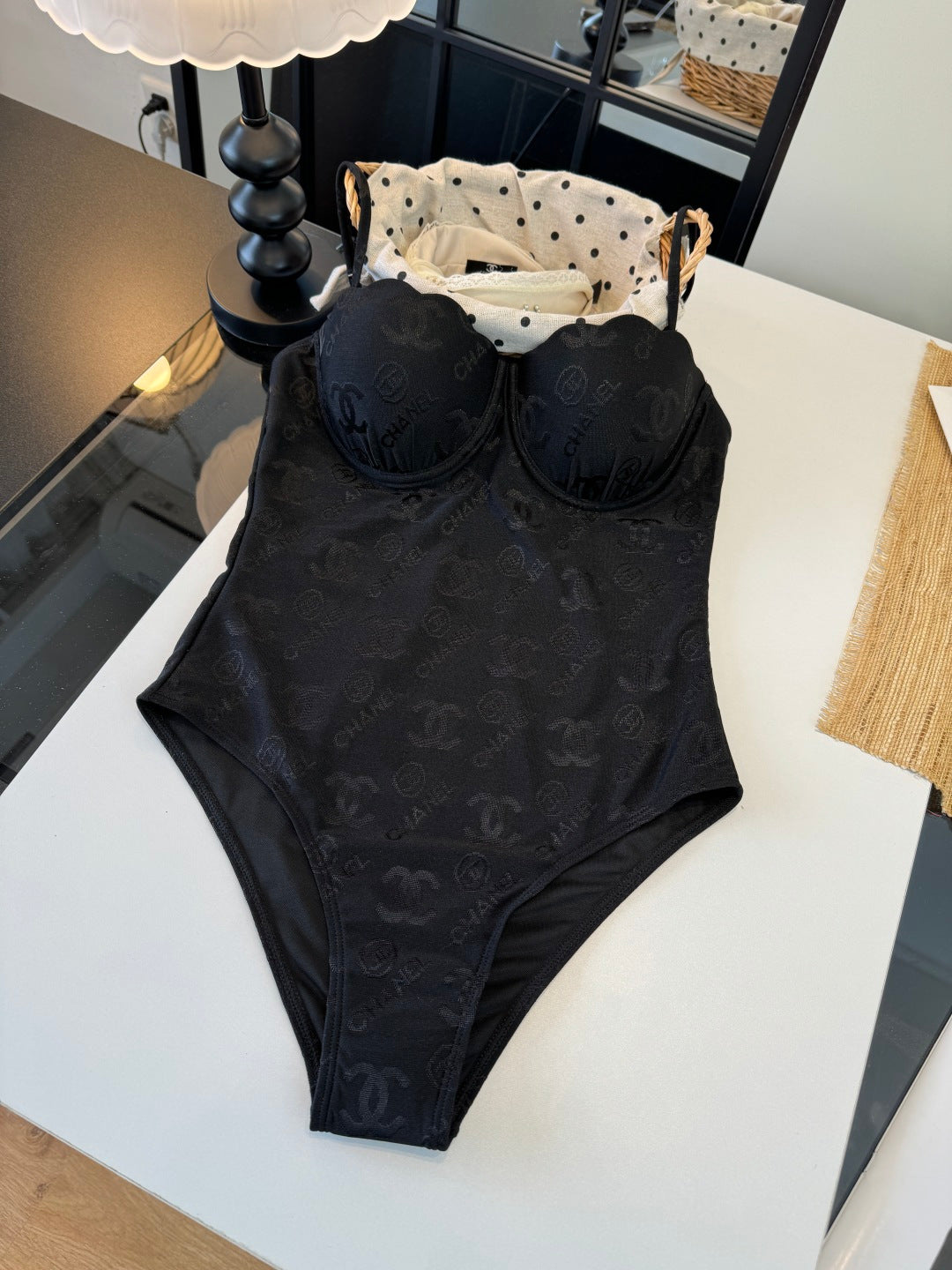 Chanel One-piece Swimsuit Black in Cotton 201803