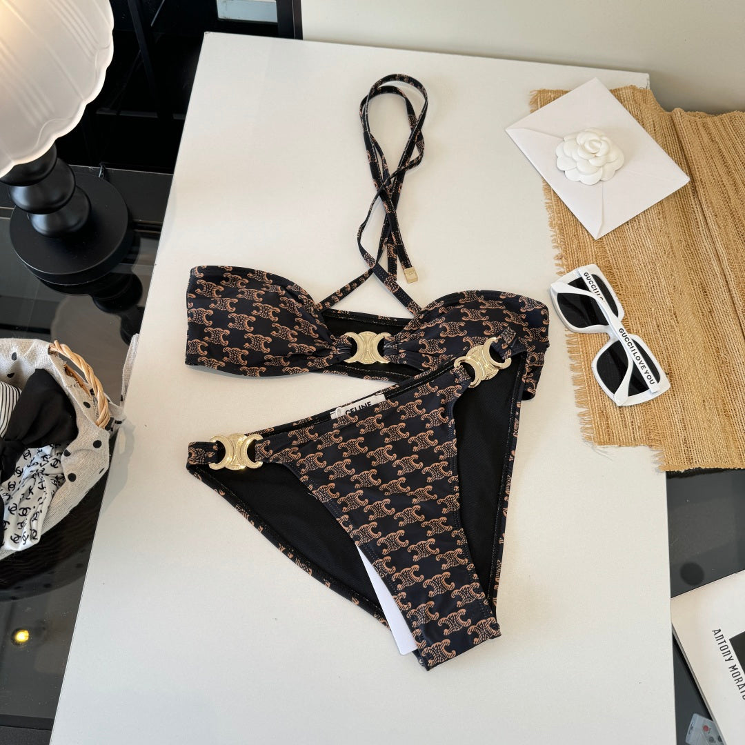 Celine Triangle Swimsuits Brown Polyamide 203014