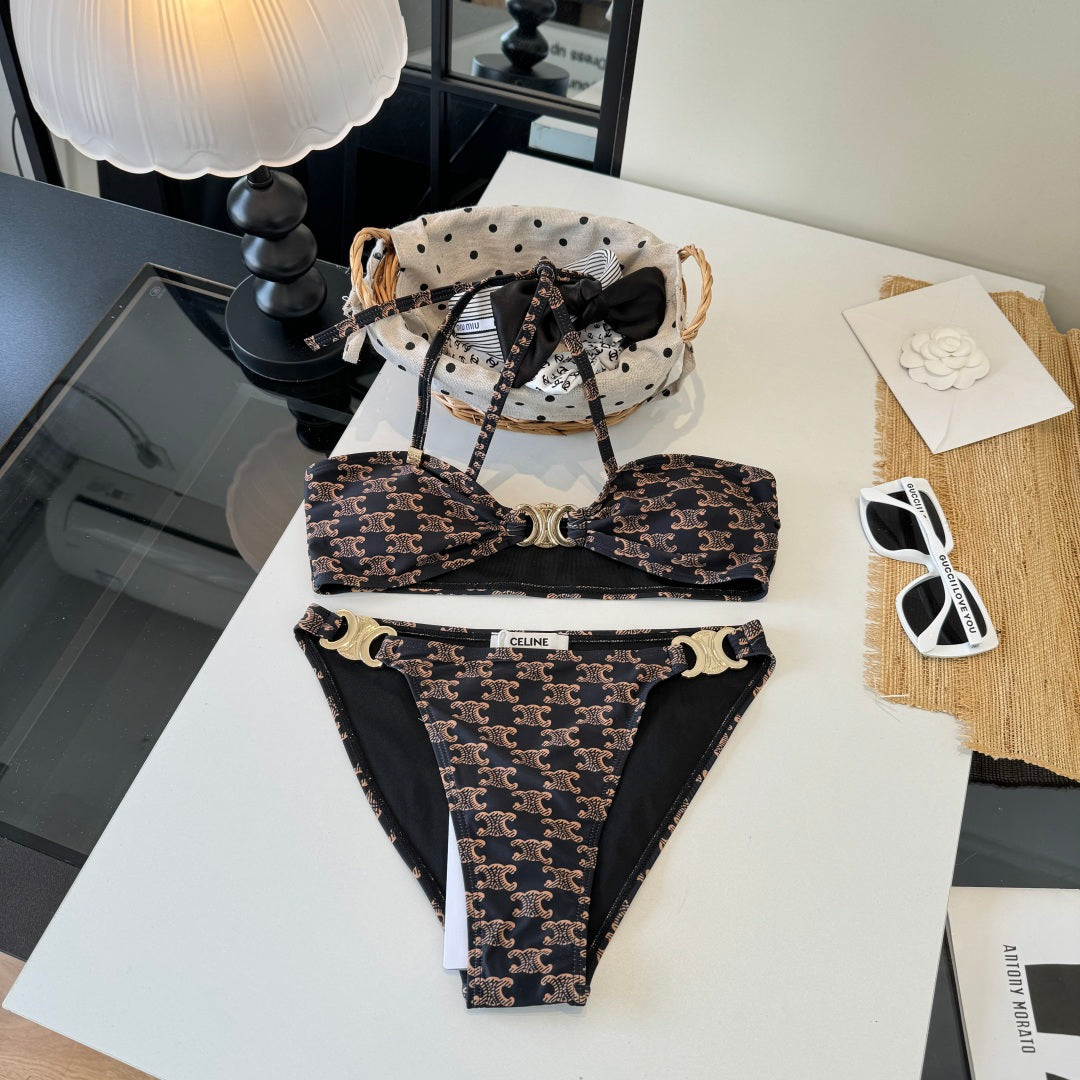 Celine Triangle Swimsuits Brown Polyamide 203014