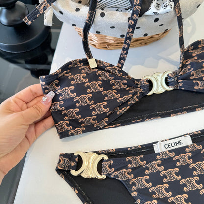 Celine Triangle Swimsuits Brown Polyamide 203014