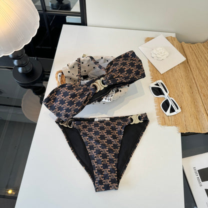 Celine Triangle Swimsuits Brown Polyamide 203014