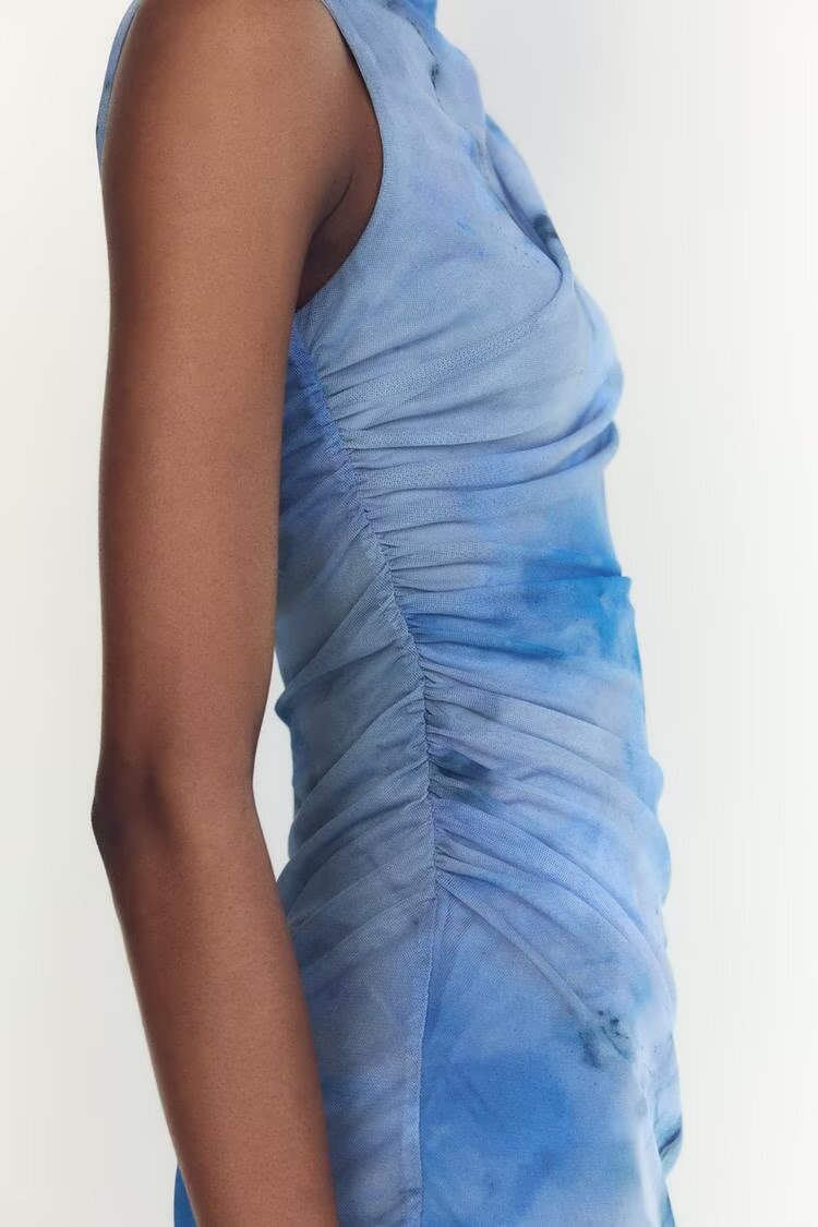Vestido ajustado plisado sin mangas con estampado floral de malla sexy para mujer de principios de primavera
