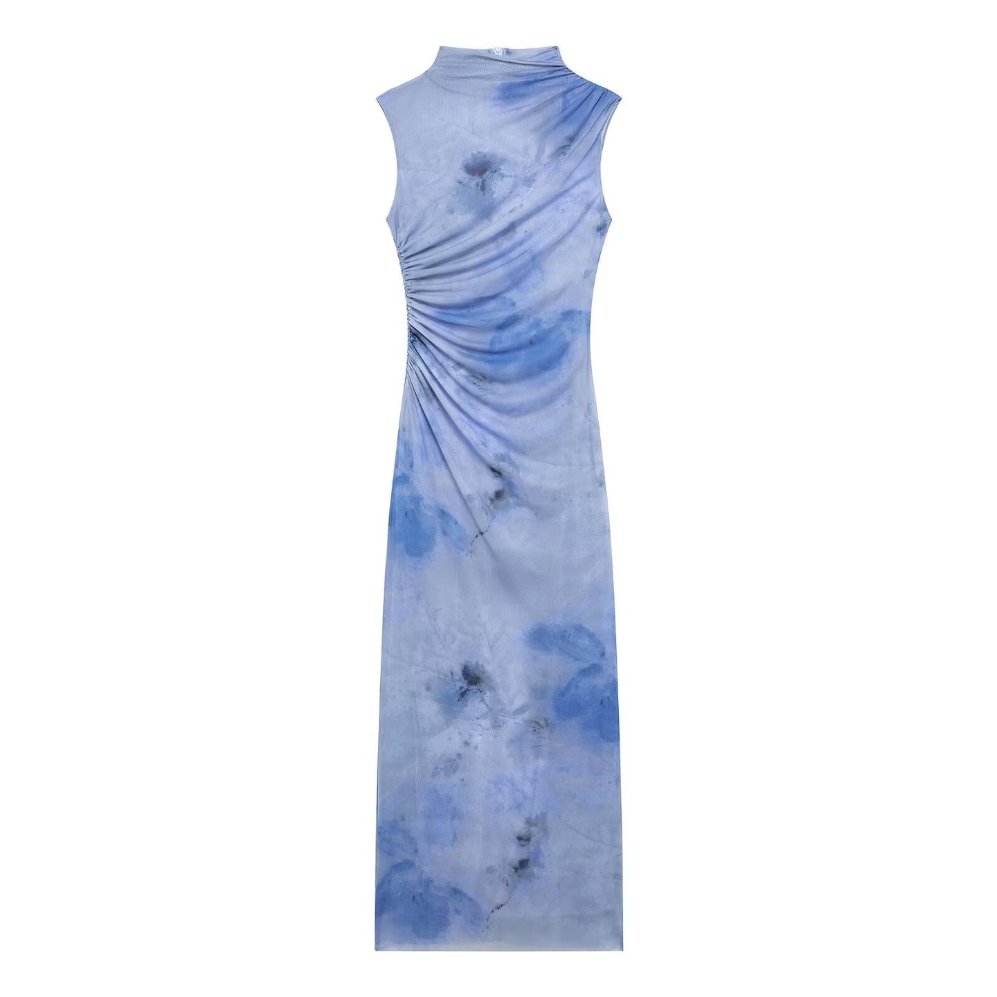 Vestido ajustado plisado sin mangas con estampado floral de malla sexy para mujer de principios de primavera