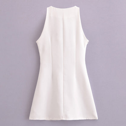 Vestido tipo chaleco elegante, sexy, sin mangas y con cuello redondo para mujer