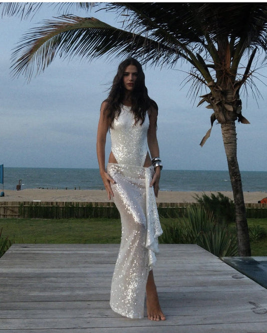 Vestido corto bidireccional sin mangas con lentejuelas para primavera y verano