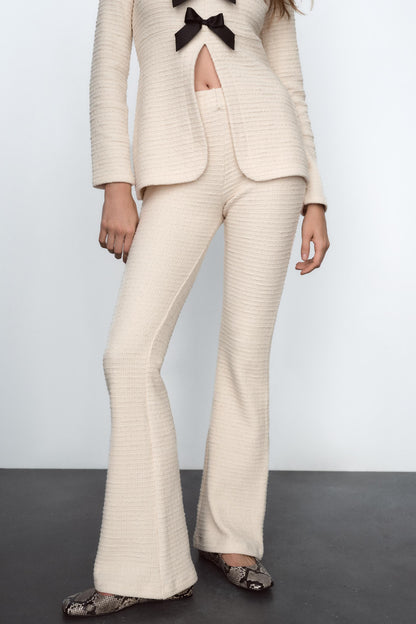 Ropa de mujer para primavera y verano, top de manga larga con lazo y pantalones acampanados