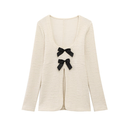 Ropa de mujer para primavera y verano, top de manga larga con lazo y pantalones acampanados