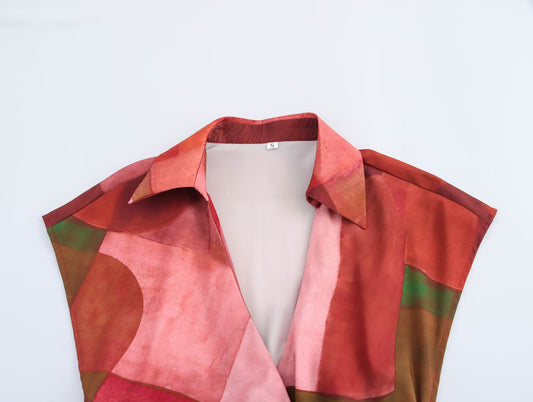 Vestido de satén de seda con estampado geométrico abstracto para mujer, primavera