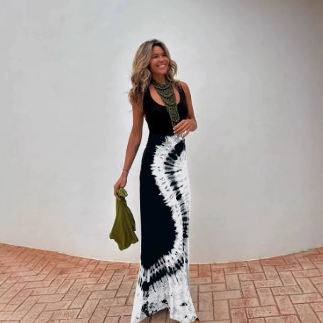 Vestido cruzado sin espalda con tirantes y estampado de verano para mujer