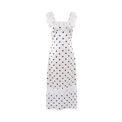 Vestido sexy de lunares para mujer, con encaje en la cintura y la cadera.