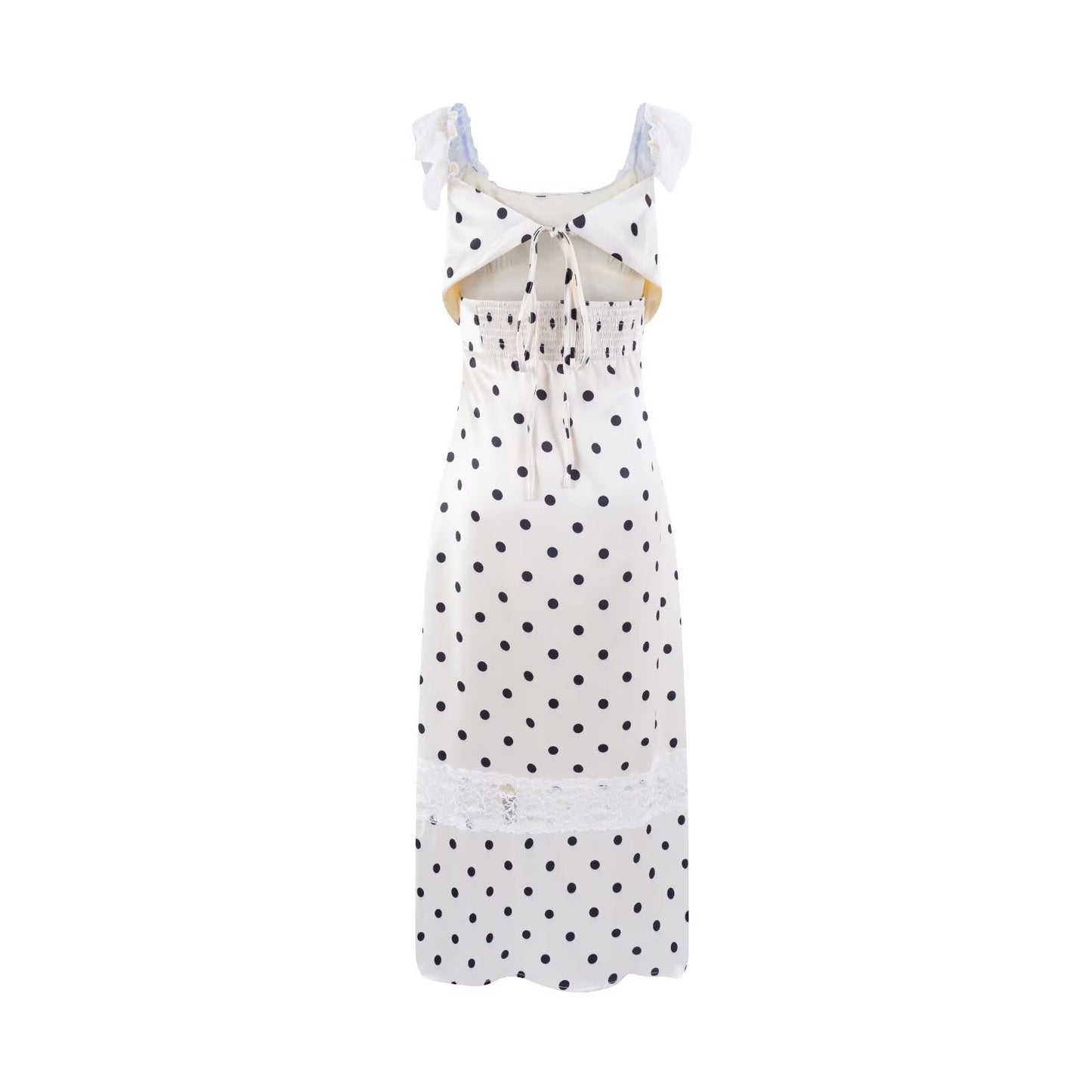 Vestido sexy de lunares para mujer, con encaje en la cintura y la cadera.