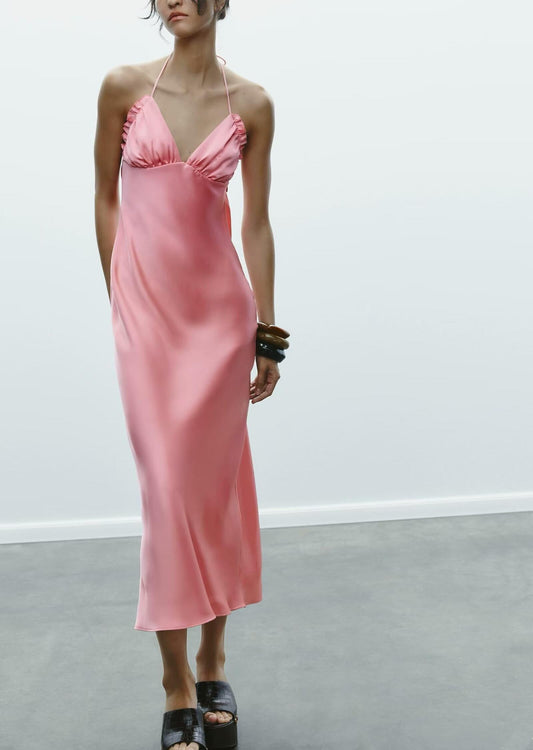 Vestido de satén de seda con diseño francés para mujer de primavera.