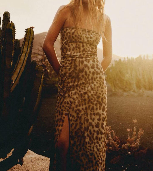 Homemade Women Clothing Classic All Match Western Leopard Print Dress