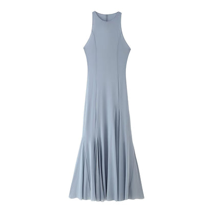 Vestido midi de red de seda con dobladillo ancho y corte entallado para mujer