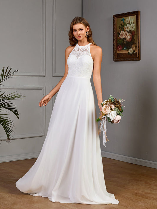 Vestido halter sin mangas de primavera, vestido de novia, vestido de dama de honor, vestido de color liso